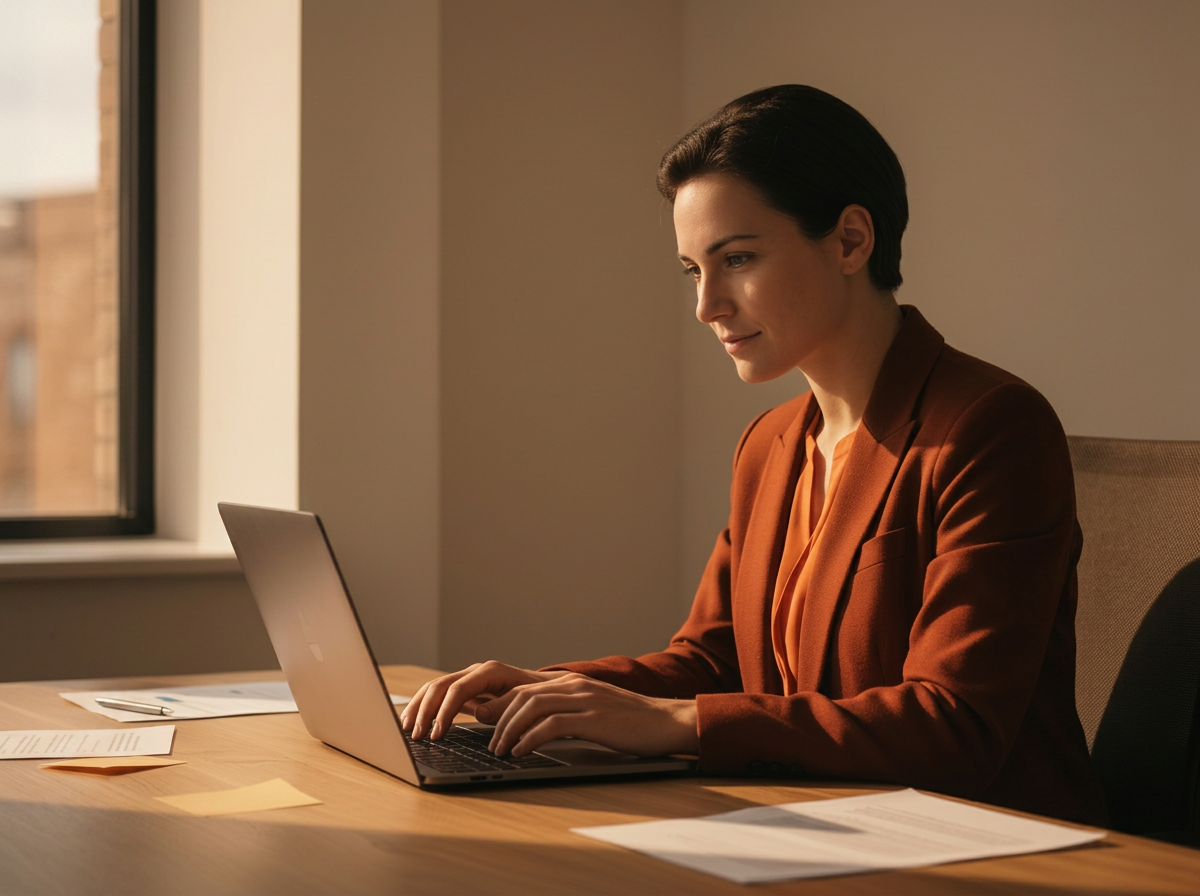 A candidate focused while taking a competency-based recruitment assessment on a laptop